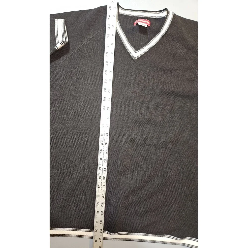 Unionbay Sweater Mens Large Black White Trim Long Sleeve V Neck Knit Casual Y2K